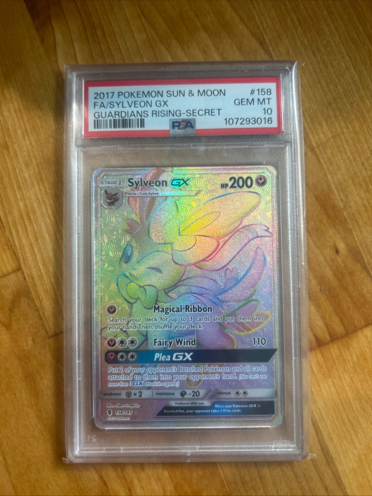Sun & Moon FA/Slyveon GX Gaurdians Rising Secret Rare #158 PSA 10
